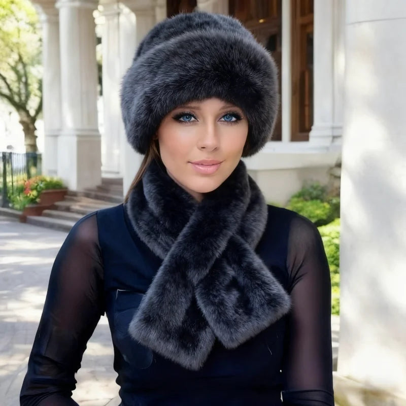 Faux Fur Bucket Hat & Scarf Set – Plush Winter Matching Set for Women