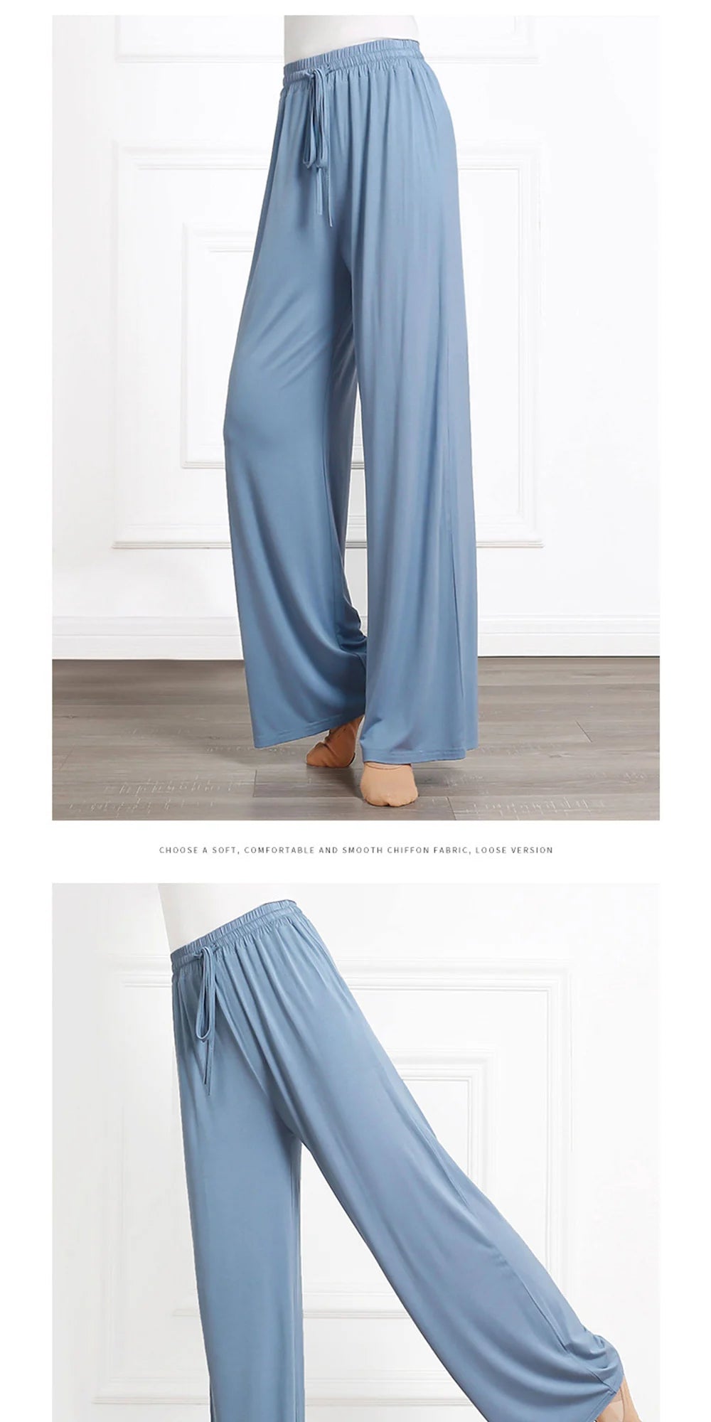 Women's soft ice silk wide leg pants High waist loose comfortable straight leg casual pants suitable for outdoor black pants