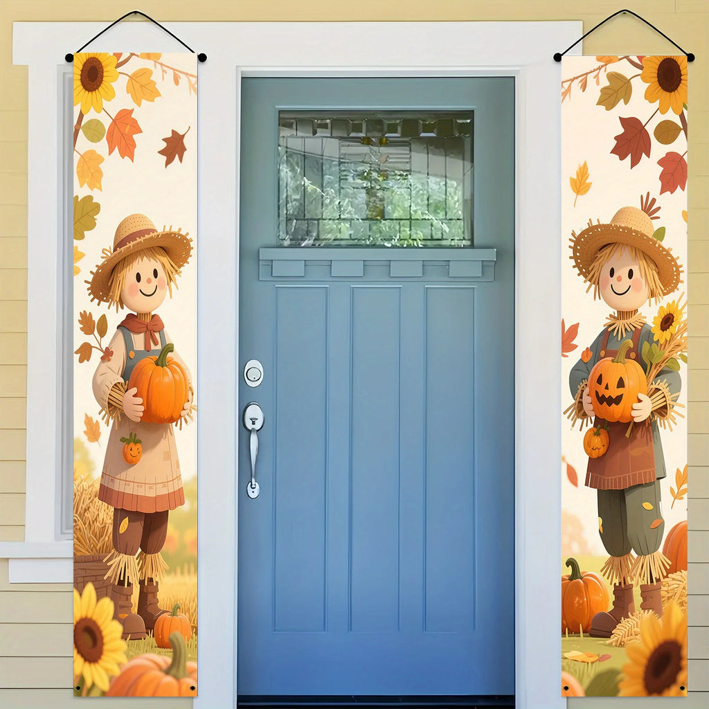 Fall Thanksgiving Banner Pumpkin Scarecrow Outdoor Wall Hanging