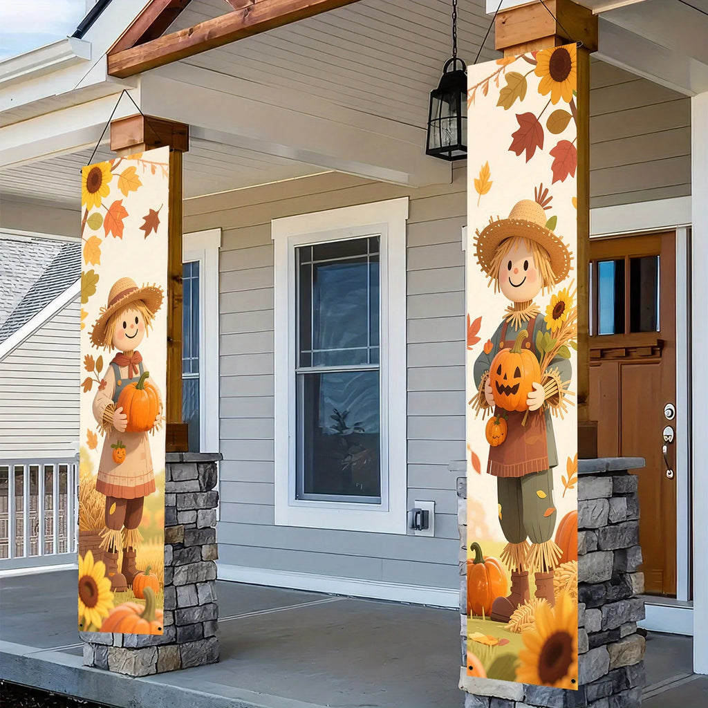Fall Thanksgiving Banner Pumpkin Scarecrow Outdoor Wall Hanging
