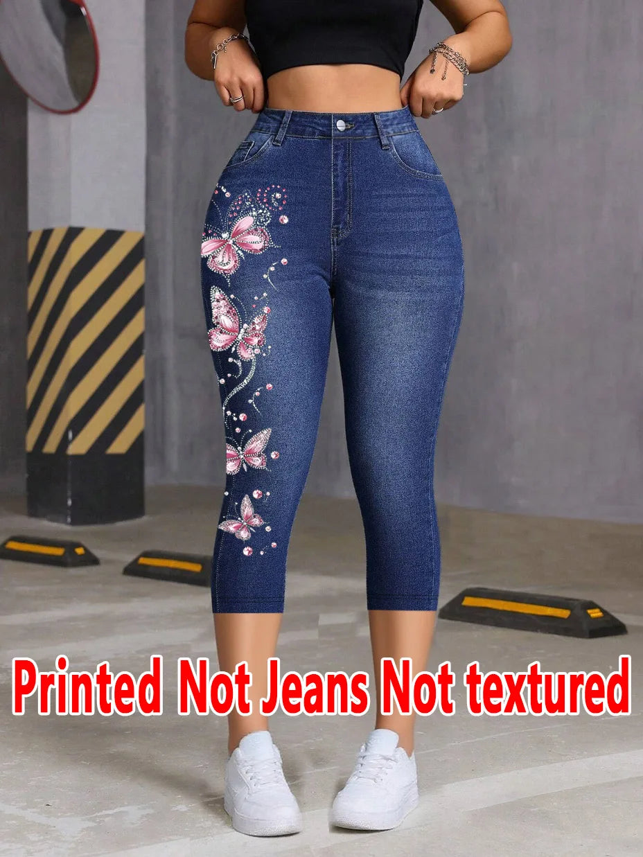 8224 [Printed Leggings - Not Denim Fabric]Printed Leggings - Not Made of Denim Fabric, Stylish Women'S Three-Quarter Length