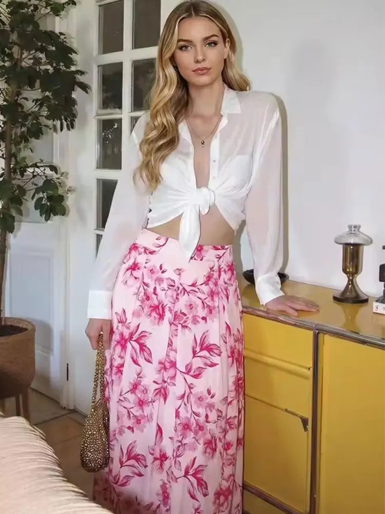 Sweet Pink Floral Print, Pleated Skirt (FREE SHIPPING)