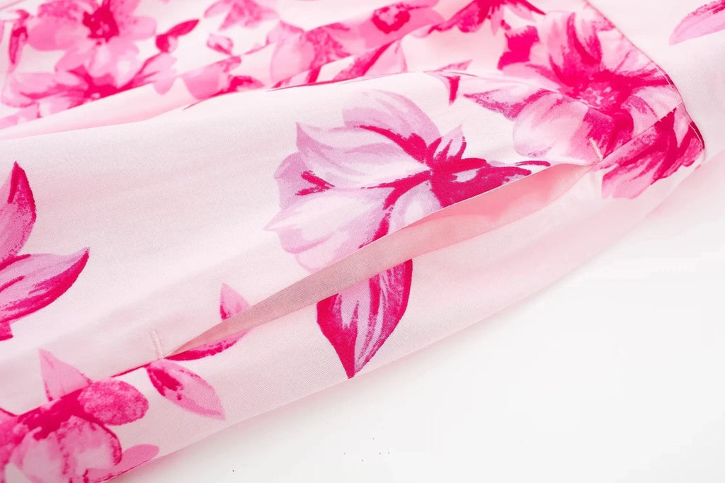 Sweet Pink Floral Print, Pleated Skirt (FREE SHIPPING)