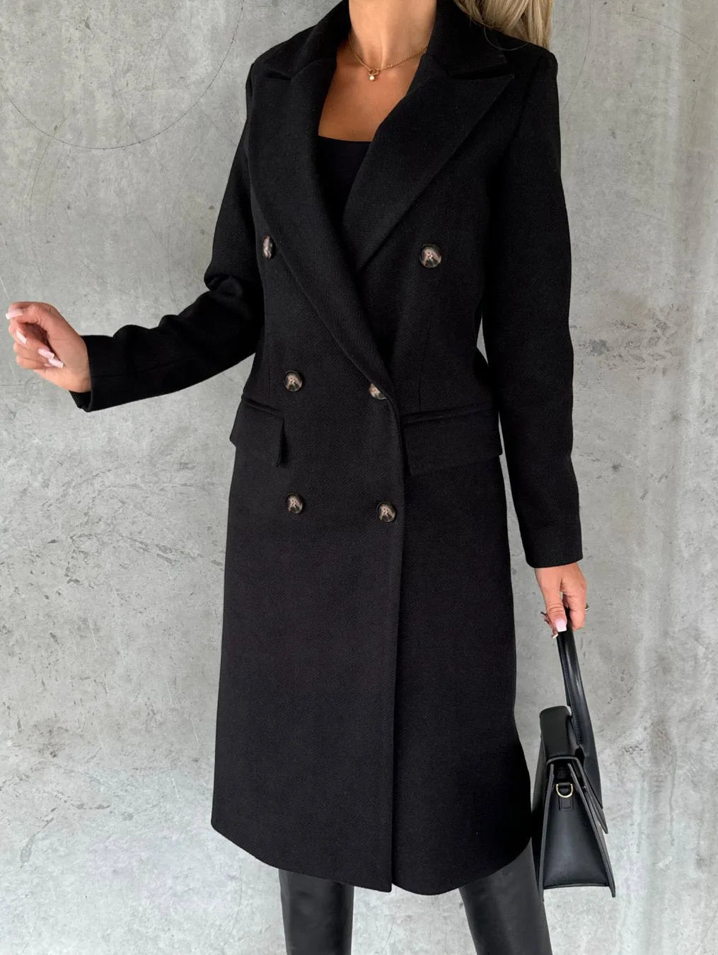 Women Wool Coats Long Jacket Double Breasted Turn Down Collar Woolen Overcoat Autumn Winter Vintage Office Lady Outerwear