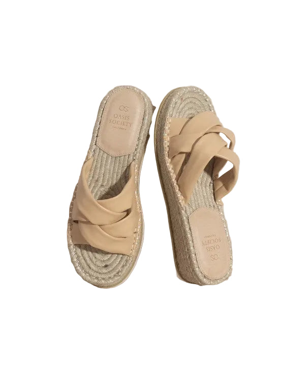 Oasis Society Rebel Beige Criss Cross Platform Espadrille Sandals