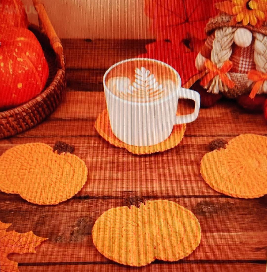 Handmade Crochet Pumpkin Coaster Set