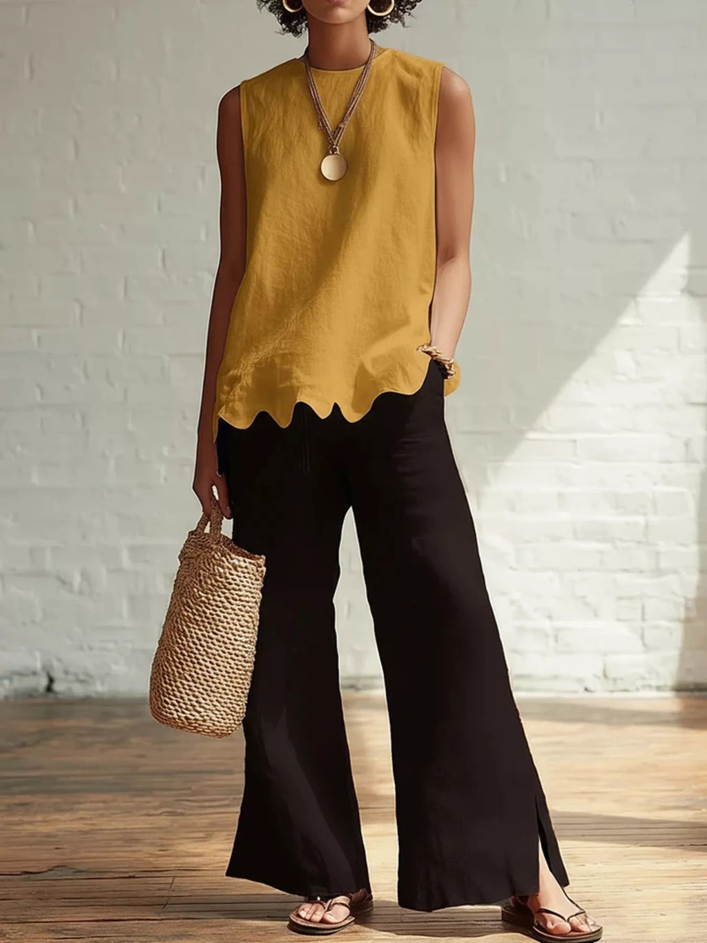 Full Size Scalloped Hem Sleeveless Tank Top Plus Size