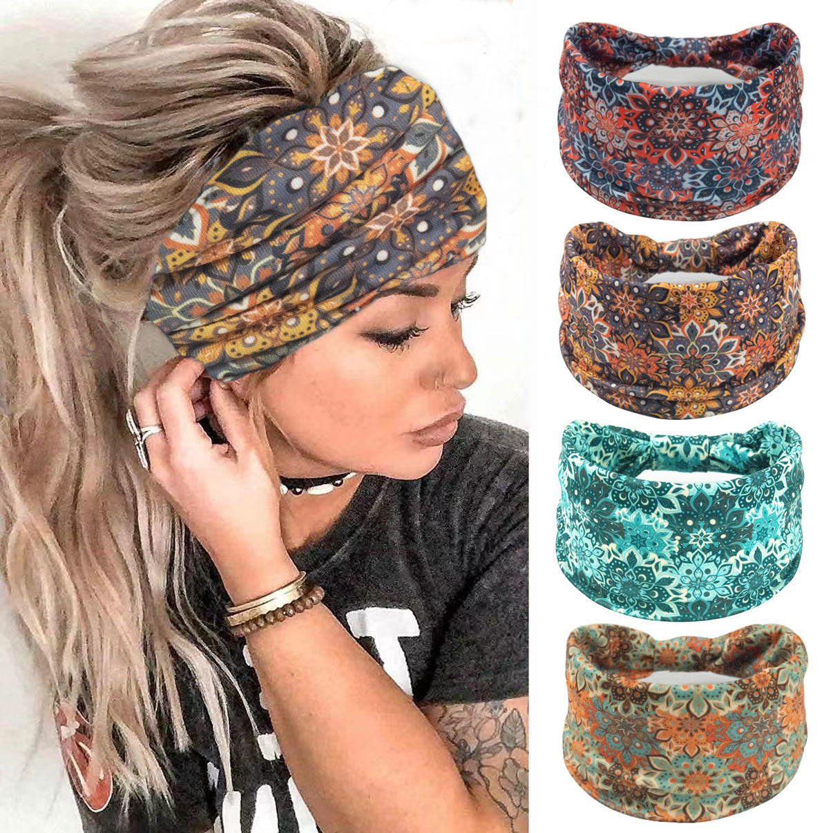 Bohemian Printed Headscarf – Unisex Sports & Yoga Hair Band | 5 Prints