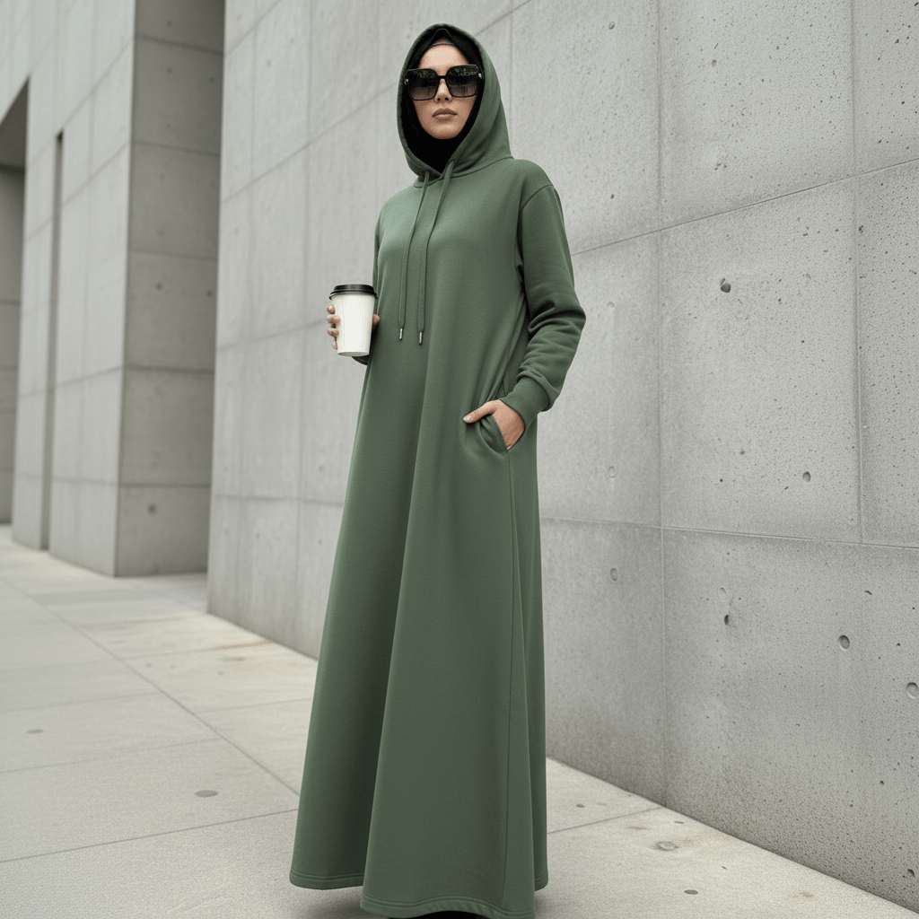 French Terry Hoodie Abaya With Pockets  (MA340)