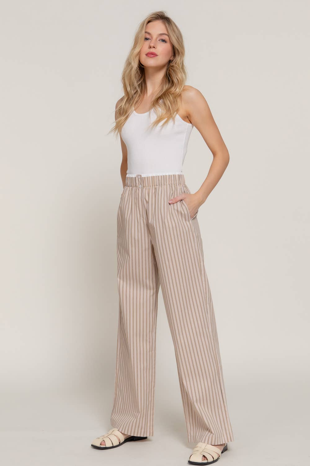 Active USA "Lounge Line" Contrast Waist Boxer Straight Pants — Striped Yarn-Dyed Stretch Woven Western Loungewear