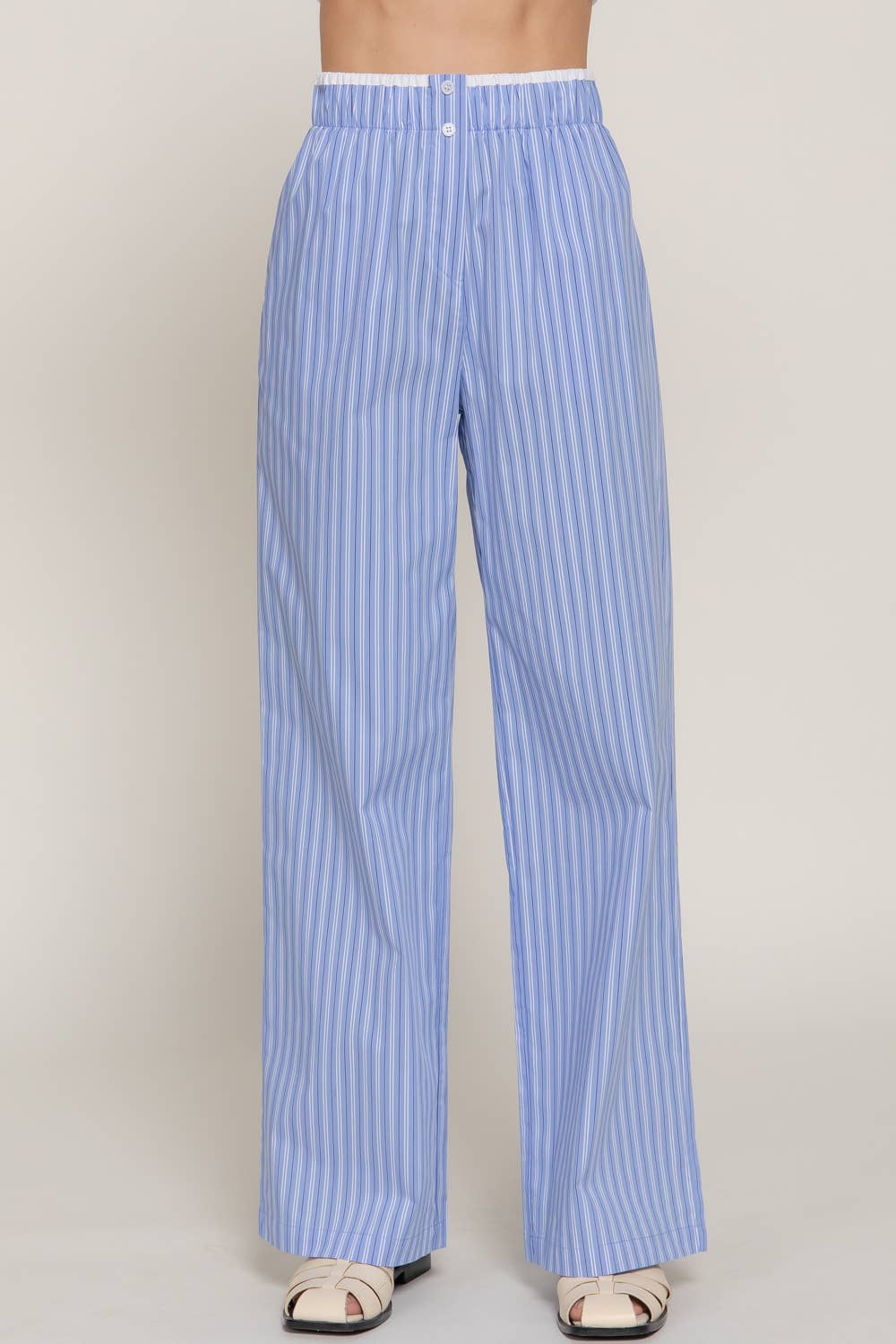 Active USA "Lounge Line" Contrast Waist Boxer Straight Pants — Striped Yarn-Dyed Stretch Woven Western Loungewear