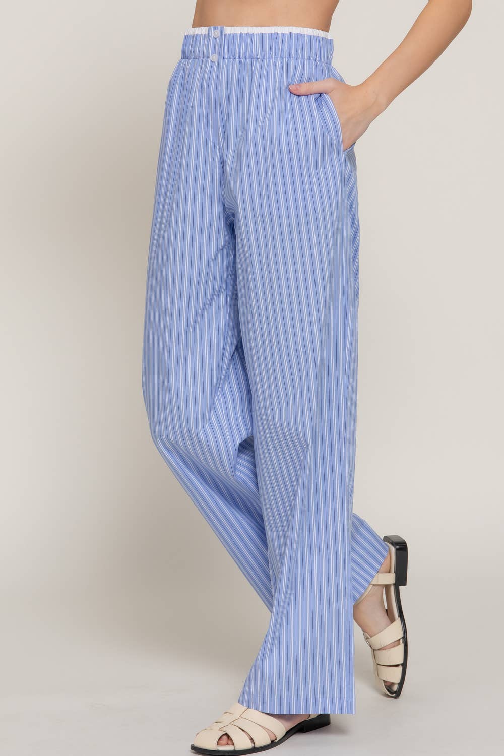 Active USA "Lounge Line" Contrast Waist Boxer Straight Pants — Striped Yarn-Dyed Stretch Woven Western Loungewear