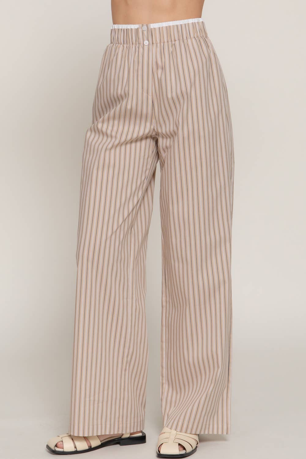 Active USA "Lounge Line" Contrast Waist Boxer Straight Pants — Striped Yarn-Dyed Stretch Woven Western Loungewear