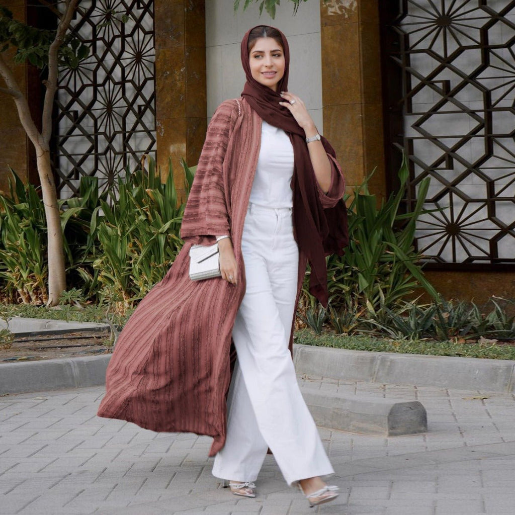 Vintage Knitted Cardigan Abaya | Modest Longline Open Front Jacket for Women (MOA217)