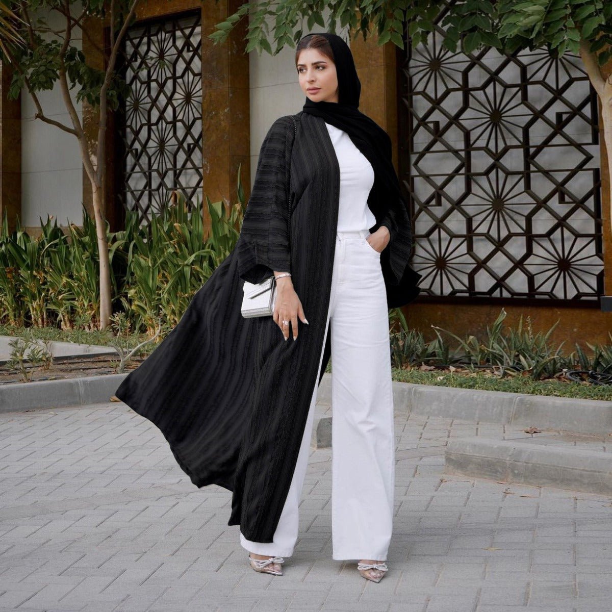 Vintage Knitted Cardigan Abaya | Modest Longline Open Front Jacket for Women (MOA217)